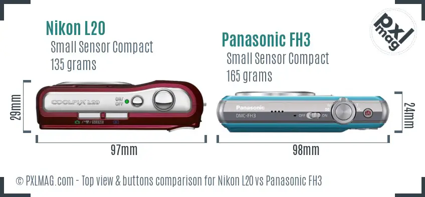 Nikon L20 vs Panasonic FH3 top view buttons comparison Nikon L20 vs Panasonic FH3 top view buttons comparison