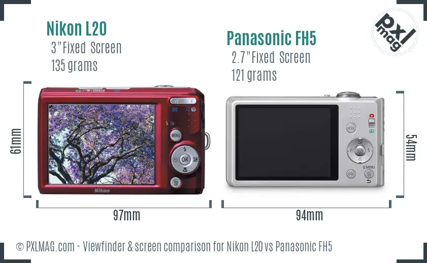 Nikon L20 vs Panasonic FH5 Screen and Viewfinder comparison