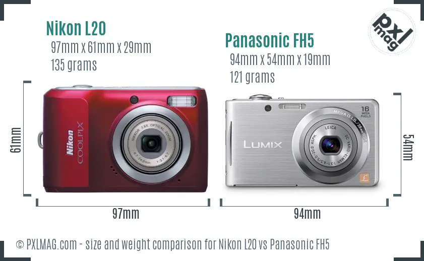 Nikon L20 vs Panasonic FH5 size comparison