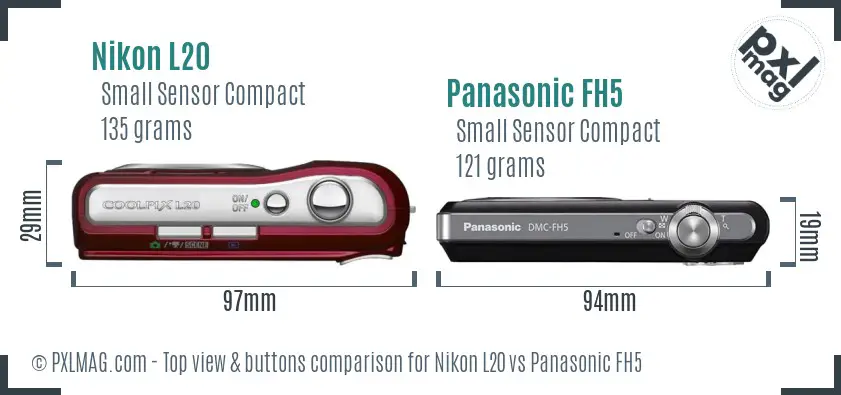 Nikon L20 vs Panasonic FH5 top view buttons comparison