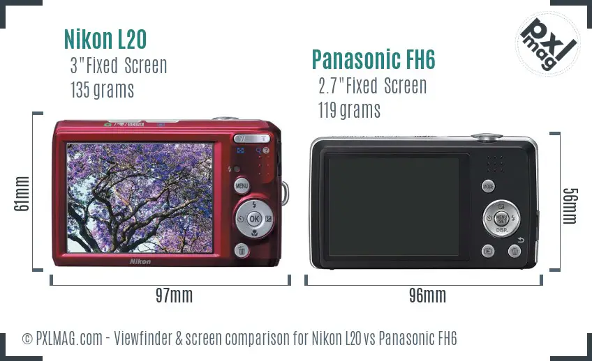 Nikon L20 vs Panasonic FH6 Screen and Viewfinder comparison