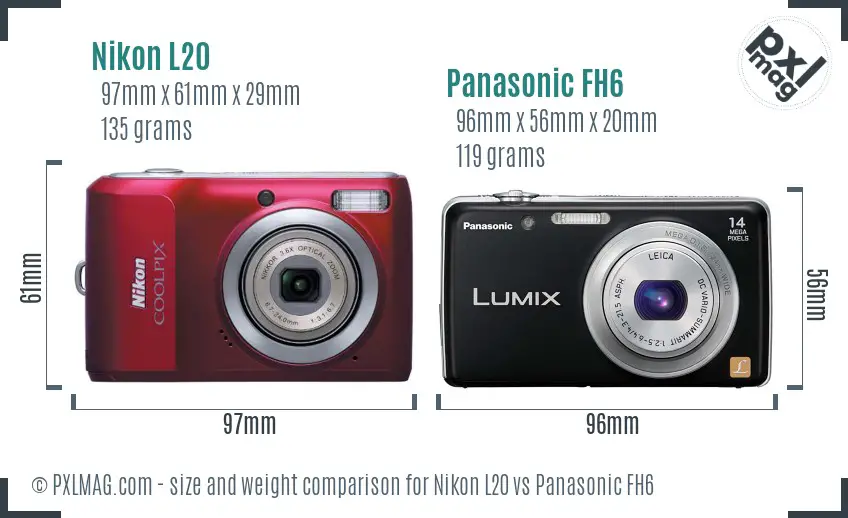 Nikon L20 vs Panasonic FH6 size comparison