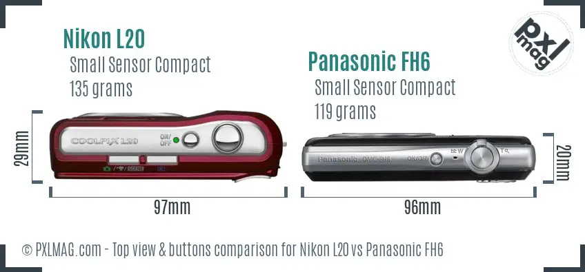 Nikon L20 vs Panasonic FH6 top view buttons comparison