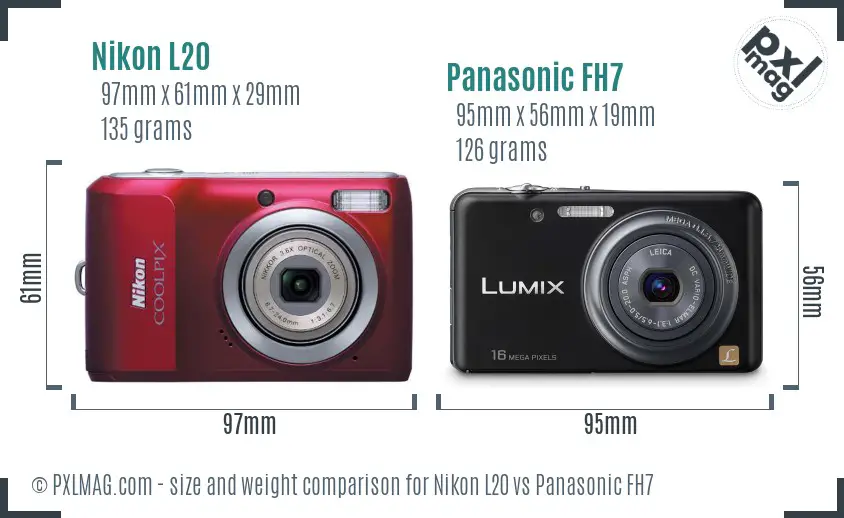 Nikon L20 vs Panasonic FH7 size comparison