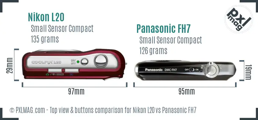Nikon L20 vs Panasonic FH7 top view buttons comparison