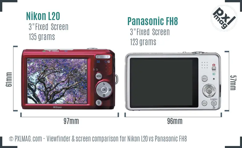 Nikon L20 vs Panasonic FH8 Screen and Viewfinder comparison