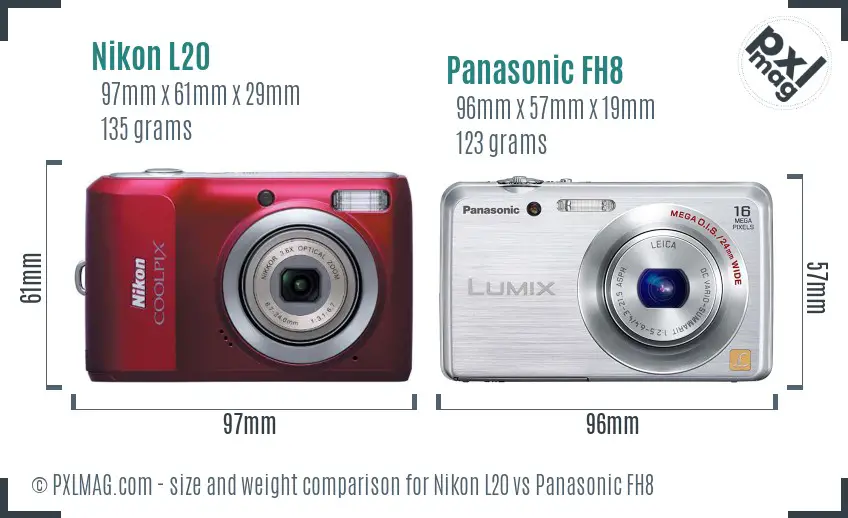 Nikon L20 vs Panasonic FH8 size comparison