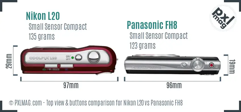 Nikon L20 vs Panasonic FH8 top view buttons comparison