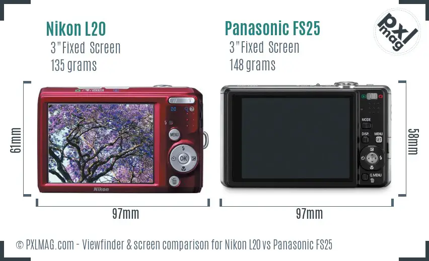 Nikon L20 vs Panasonic FS25 Screen and Viewfinder comparison Nikon L20 vs Panasonic FS25 Screen and Viewfinder comparison