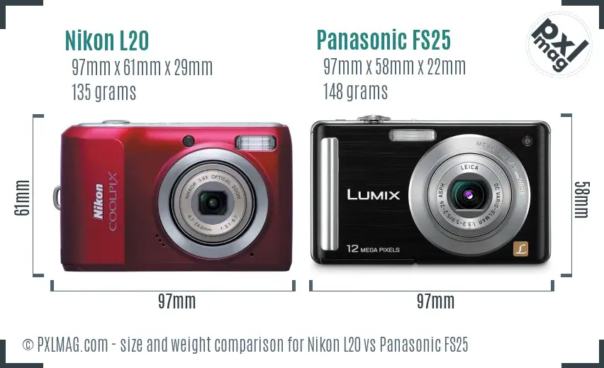 Nikon L20 vs Panasonic FS25 size comparison Nikon L20 vs Panasonic FS25 size comparison