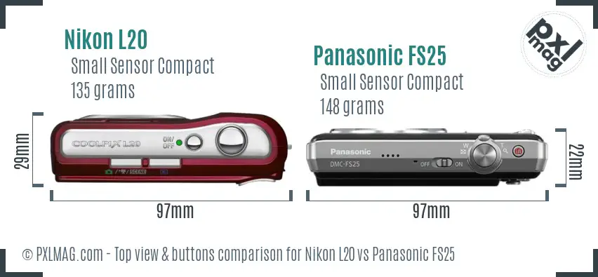 Nikon L20 vs Panasonic FS25 top view buttons comparison Nikon L20 vs Panasonic FS25 top view buttons comparison