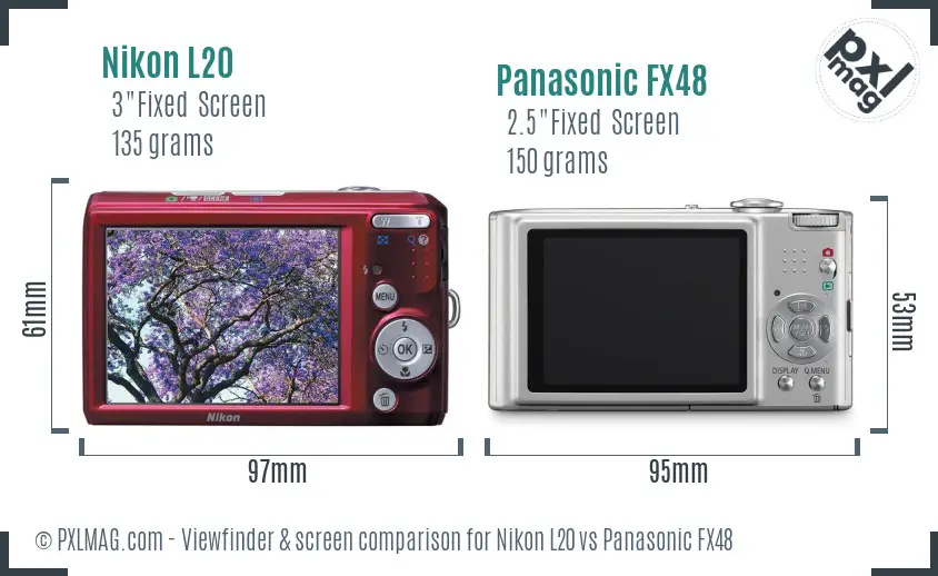 Nikon L20 vs Panasonic FX48 Screen and Viewfinder comparison