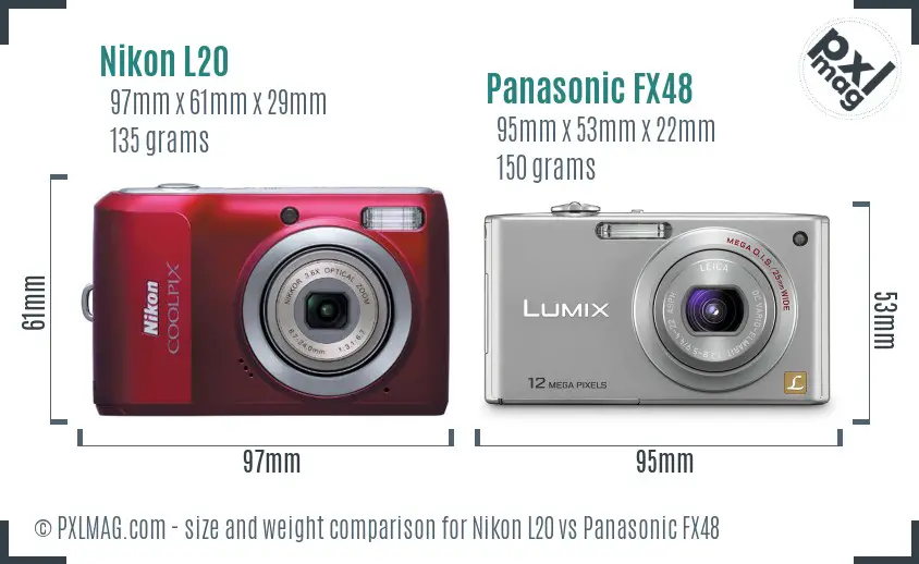 Nikon L20 vs Panasonic FX48 size comparison