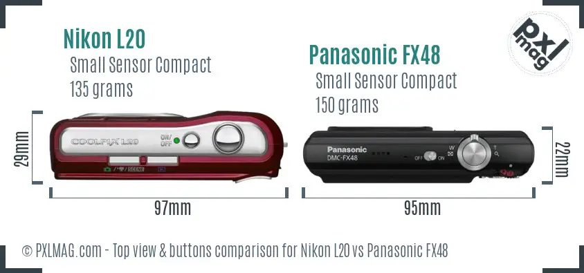 Nikon L20 vs Panasonic FX48 top view buttons comparison