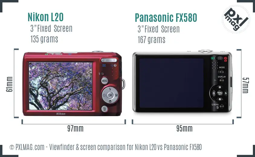 Nikon L20 vs Panasonic FX580 Screen and Viewfinder comparison