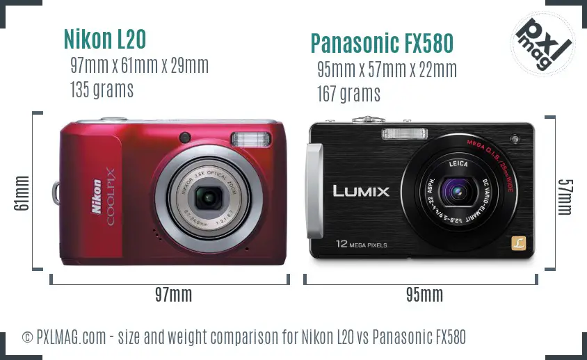 Nikon L20 vs Panasonic FX580 size comparison