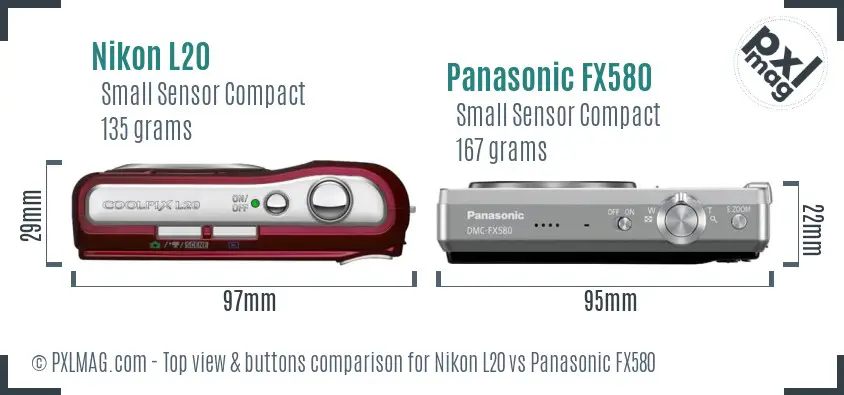 Nikon L20 vs Panasonic FX580 top view buttons comparison