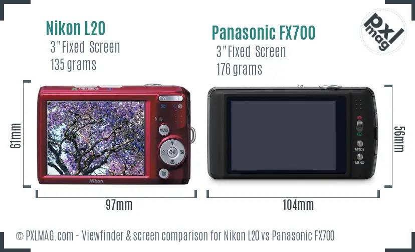 Nikon L20 vs Panasonic FX700 Screen and Viewfinder comparison