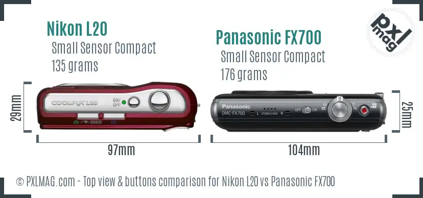 Nikon L20 vs Panasonic FX700 top view buttons comparison