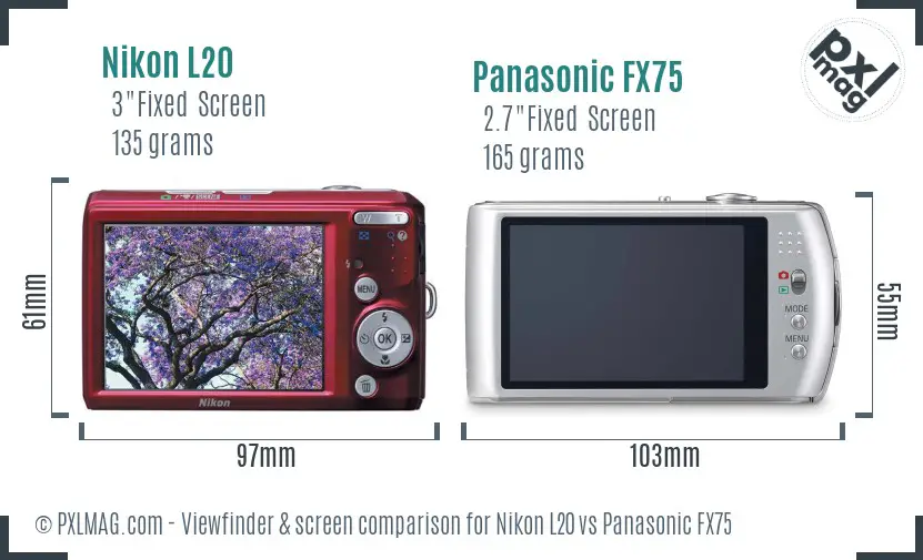 Nikon L20 vs Panasonic FX75 Screen and Viewfinder comparison Nikon L20 vs Panasonic FX75 Screen and Viewfinder comparison