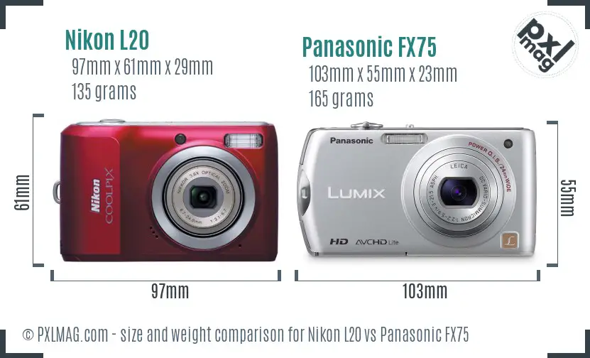 Nikon L20 vs Panasonic FX75 size comparison Nikon L20 vs Panasonic FX75 size comparison