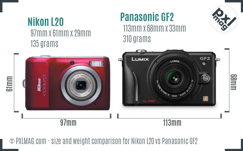 Nikon L20 vs Panasonic GF2 size comparison Nikon L20 vs Panasonic GF2 size comparison