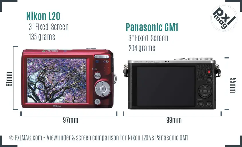 Nikon L20 vs Panasonic GM1 Screen and Viewfinder comparison