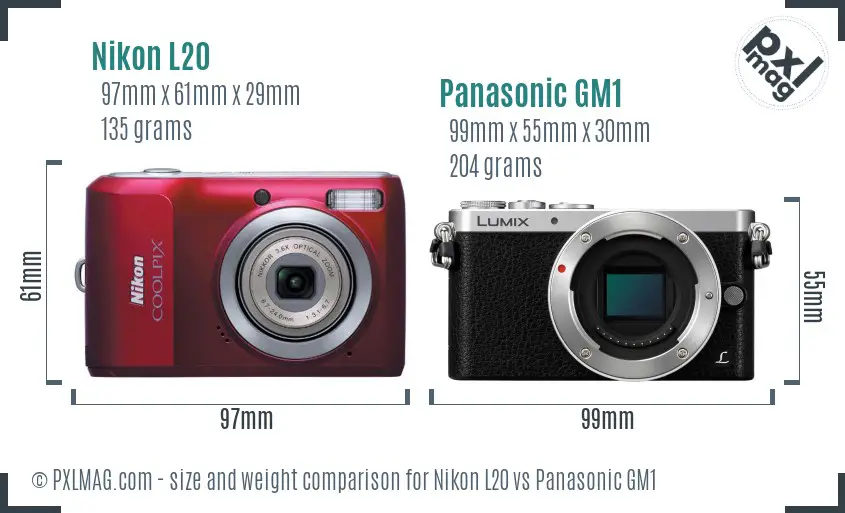 Nikon L20 vs Panasonic GM1 size comparison