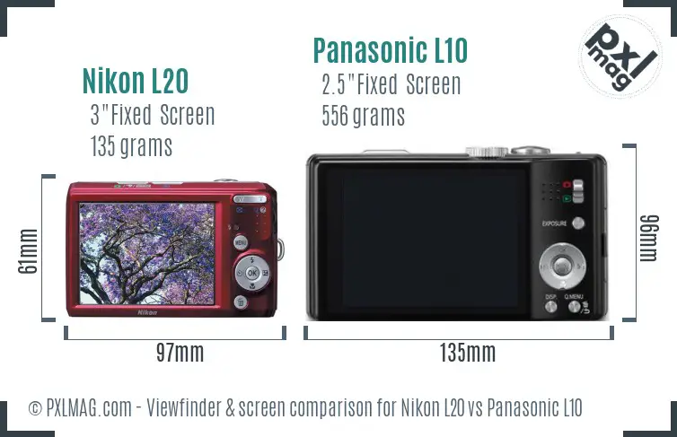 Nikon L20 vs Panasonic L10 Screen and Viewfinder comparison