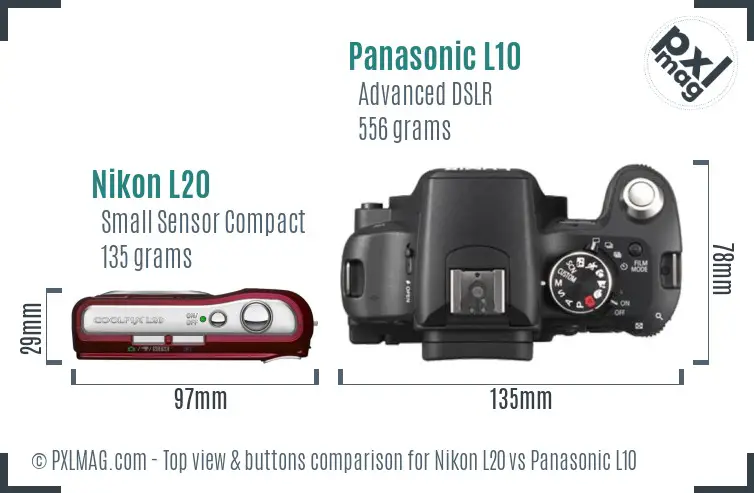 Nikon L20 vs Panasonic L10 top view buttons comparison