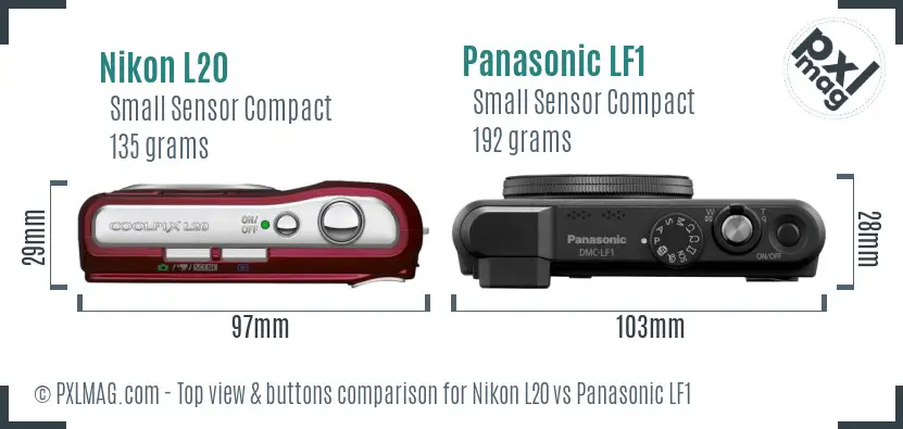 Nikon L20 vs Panasonic LF1 top view buttons comparison