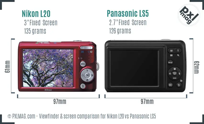 Nikon L20 vs Panasonic LS5 Screen and Viewfinder comparison