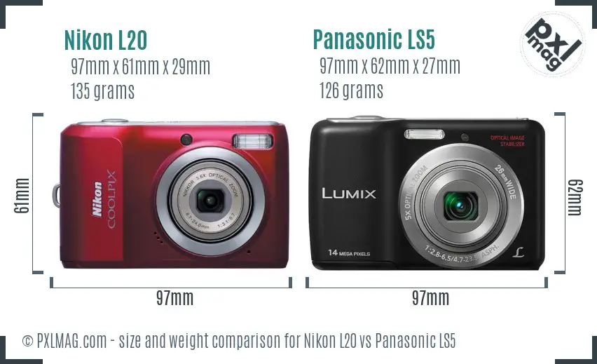 Nikon L20 vs Panasonic LS5 size comparison