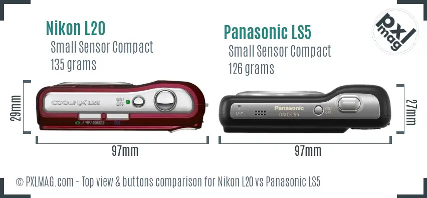 Nikon L20 vs Panasonic LS5 top view buttons comparison