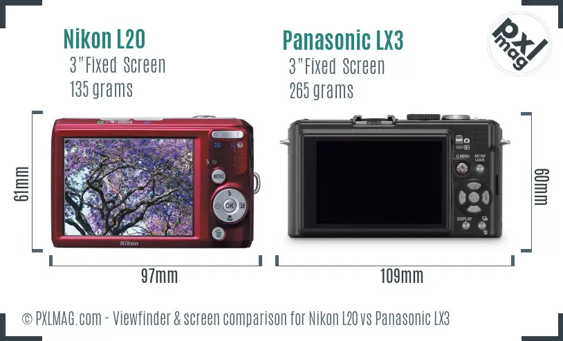 Nikon L20 vs Panasonic LX3 Screen and Viewfinder comparison