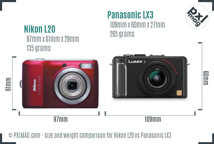 Nikon L20 vs Panasonic LX3 size comparison