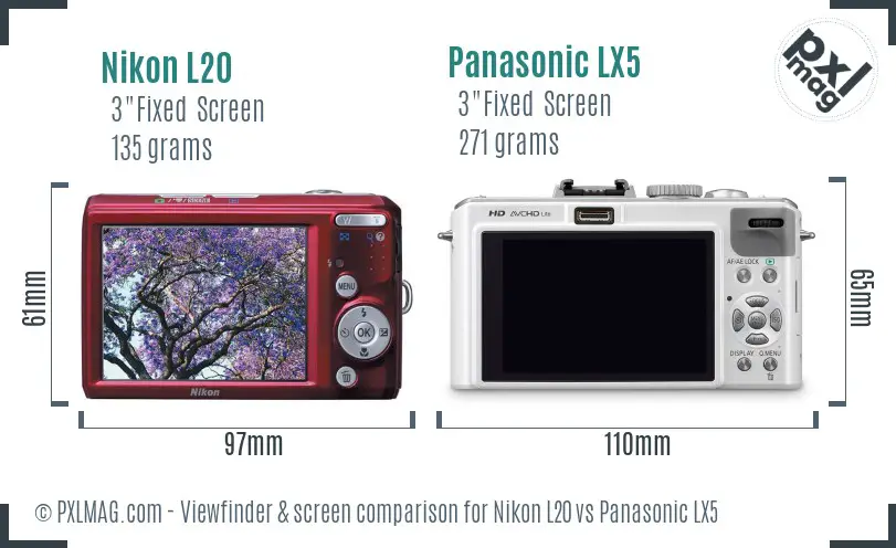 Nikon L20 vs Panasonic LX5 Screen and Viewfinder comparison Nikon L20 vs Panasonic LX5 Screen and Viewfinder comparison