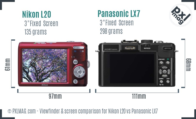 Nikon L20 vs Panasonic LX7 Screen and Viewfinder comparison
