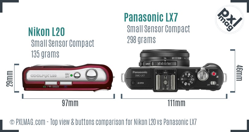 Nikon L20 vs Panasonic LX7 top view buttons comparison