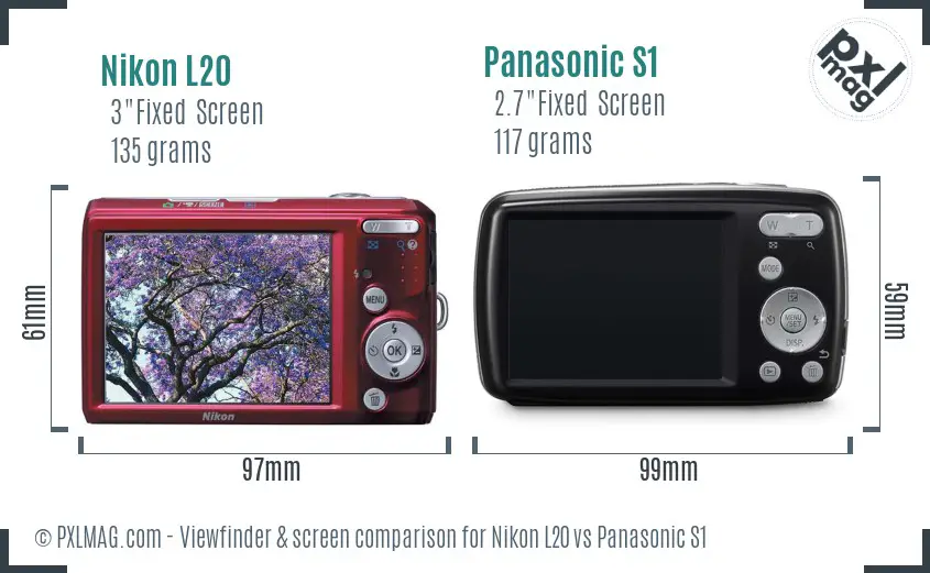 Nikon L20 vs Panasonic S1 Screen and Viewfinder comparison