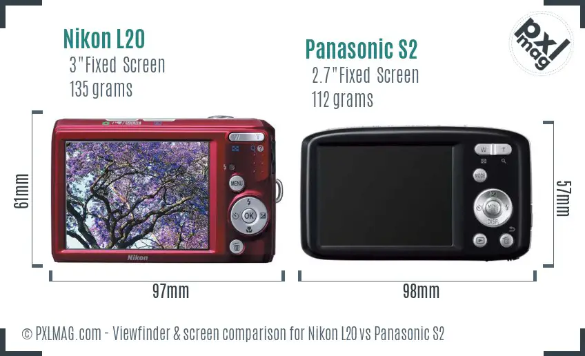 Nikon L20 vs Panasonic S2 Screen and Viewfinder comparison