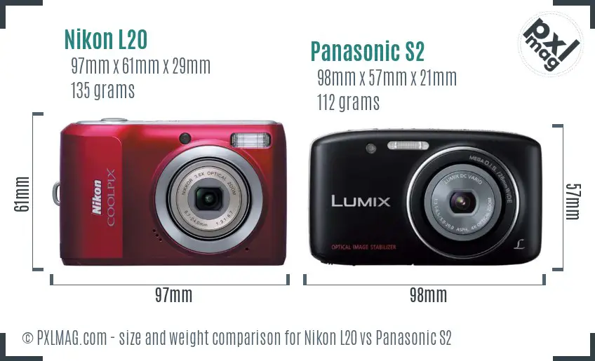 Nikon L20 vs Panasonic S2 size comparison