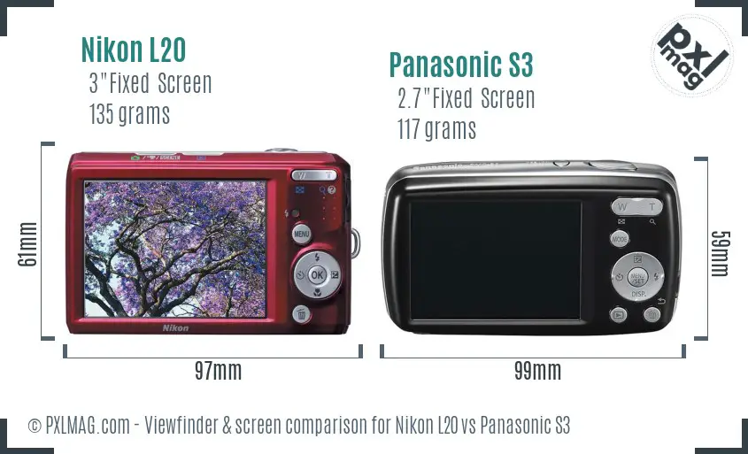 Nikon L20 vs Panasonic S3 Screen and Viewfinder comparison