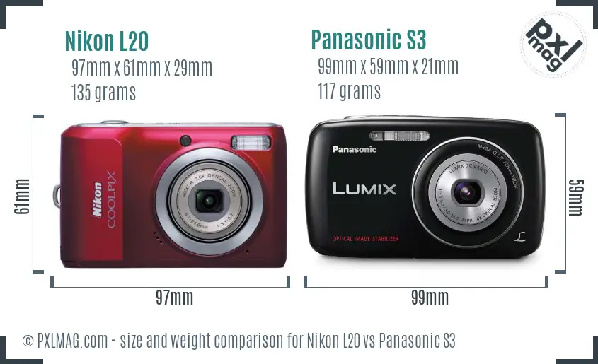 Nikon L20 vs Panasonic S3 size comparison