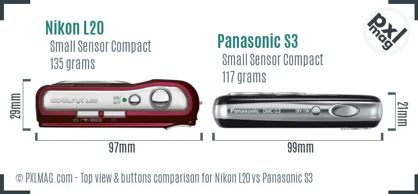 Nikon L20 vs Panasonic S3 top view buttons comparison