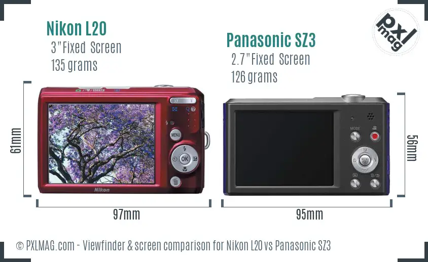 Nikon L20 vs Panasonic SZ3 Screen and Viewfinder comparison