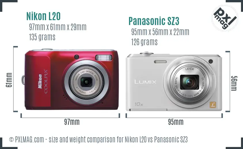 Nikon L20 vs Panasonic SZ3 size comparison