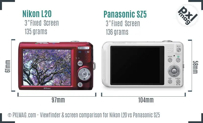 Nikon L20 vs Panasonic SZ5 Screen and Viewfinder comparison