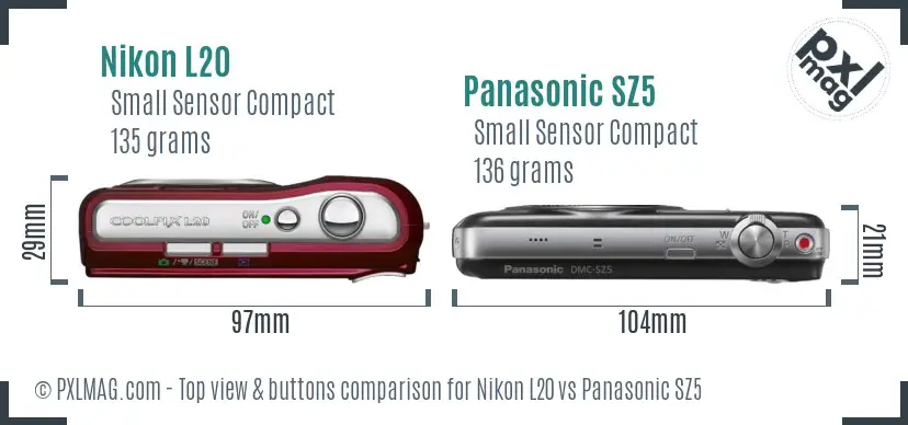 Nikon L20 vs Panasonic SZ5 top view buttons comparison