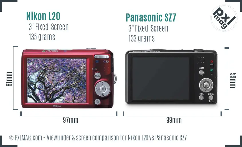 Nikon L20 vs Panasonic SZ7 Screen and Viewfinder comparison